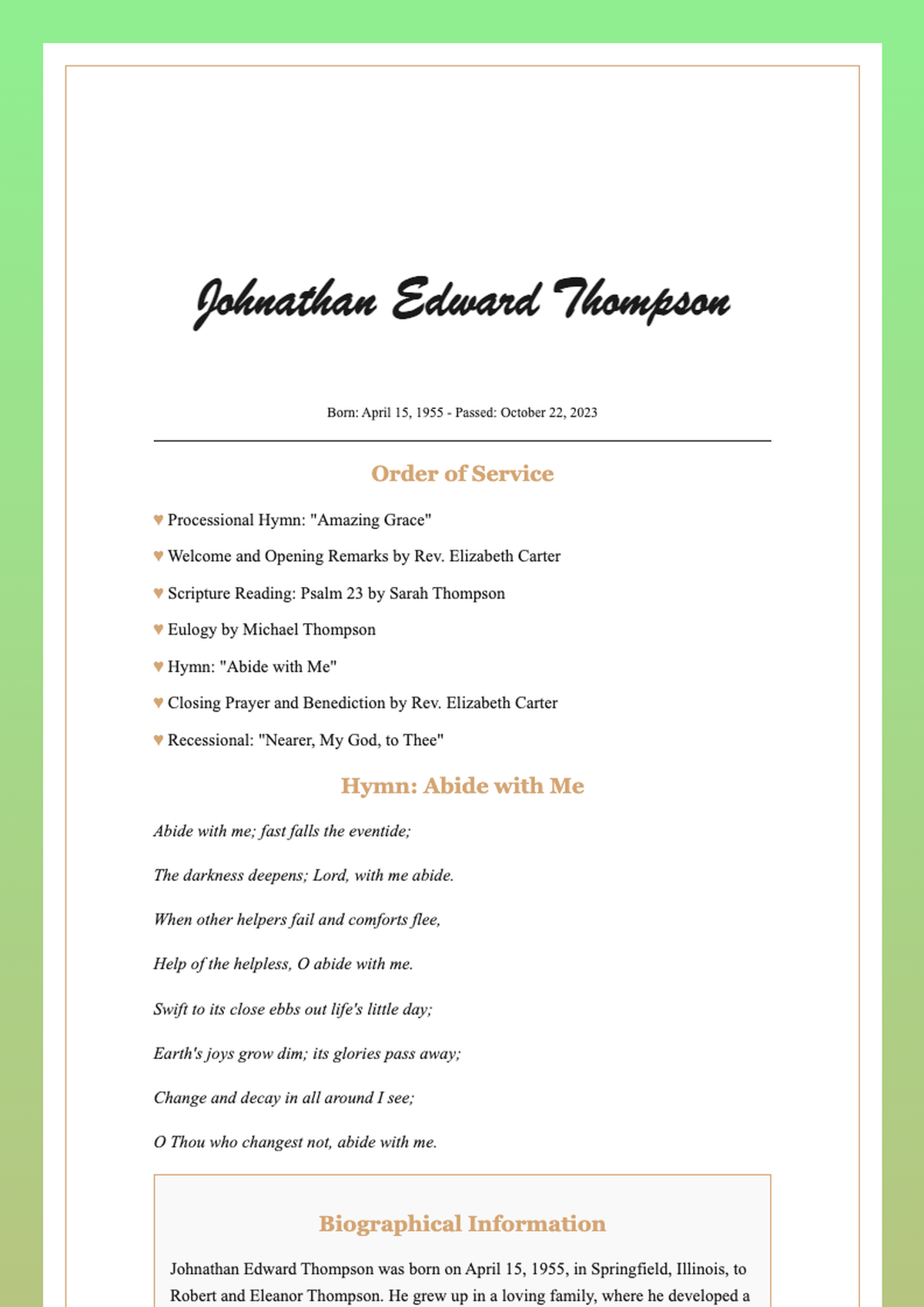 Funeral program for Queenie George with photo and hymn details_variant_1